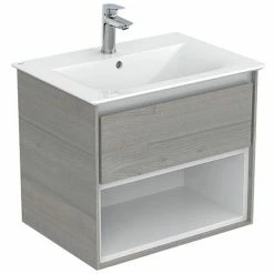 Ideal Standard Connect Air Wood Light Grey 600mm Wall Hung Vanity Unit With Open Shelf