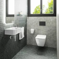 Ideal Standard Strada II AquaBlade Toilet + Concealed WC Cistern With Wall Hung Frame (Black Flush Plate) -Ideal Standard Shop ISSATB2 D1 460