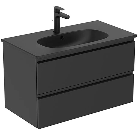 Ideal Standard Tesi Silk Black 800mm 2-Drawer Wall Hung Vanity Unit 3 Ideal Standard Tesi Silk Black 800mm 2-Drawer Wall Hung Vanity Unit